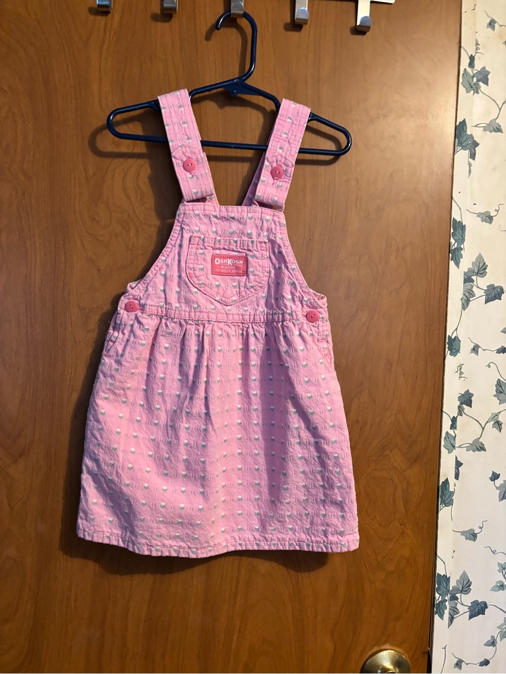 D-1 OshKosh B'gosh Pink Pinafore Overall Dress with Dotted Texture